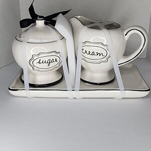 Rae Dunn Cream and Sugar Set with Tray - Cream and Black